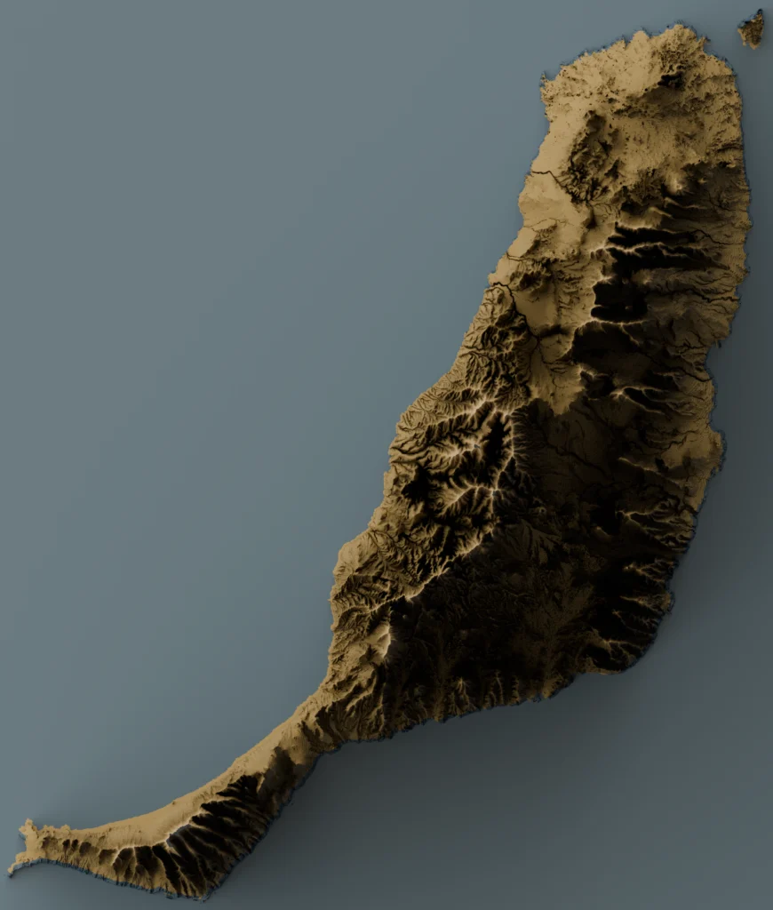 Carte du relief de Fuerteventura, Canaries, Esapgne